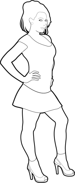 clip art clipart svg openclipart black white woman outline female happy 运动 女孩 standing cheerleader beauty cheer high heels miniskirt 剪贴画 女人 女性 黑色 白色