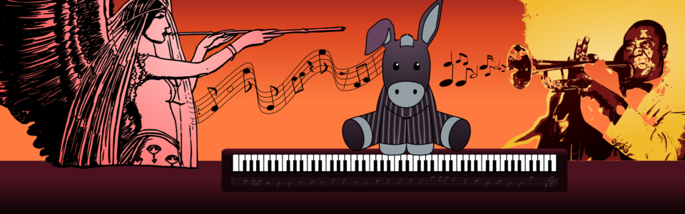 clip art clipart image svg openclipart 动物 音乐 instrument jazz concert trumpet flute sound cartoon 图标 forest female man remix musical keyboard playing piano stage comic notes logo male guy donkey humour trio womanžlady 剪贴画 卡通 男人 男性 女人 女性 声音 乐器 键盘