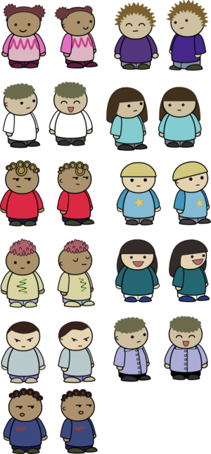 clip art clipart svg openclipart woman kid 男孩 lady 人物 cartoon 图标 sign symbol female man movie character kids children person 女孩 comic male modern guy avatar match faces different style set selection toon character set expressions facial actors animated mix 剪贴画 符号 标志 卡通 男人 男性 女人 女性 女士 人类 小孩 儿童 头像 现代