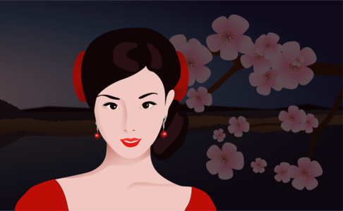 clip art clipart svg openclipart red color 花朵 woman lady background female asia 女孩 face dress asian 剪贴画 颜色 女人 女性 红色 女士