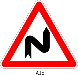 svg red road sign warning curve double triangular 标志 红色 公路 马路 道路