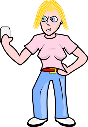 clip art clipart svg openclipart 人物 cartoon female 女孩 blond angry cellular mobile phone t-shirt holding jeans hold teen 剪贴画 卡通 女人 女性
