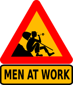 clip art clipart svg openclipart 花朵 work road funny summer construction man humor worker road sign traffic triangle daisy break man at work men at work marguerite red yellow 剪贴画 男人 夏天 夏季 夏日 公路 马路 道路 三角形